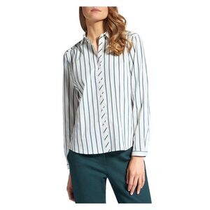 BASLER Womens White Striped Cuffed Collared Button Up Top 22